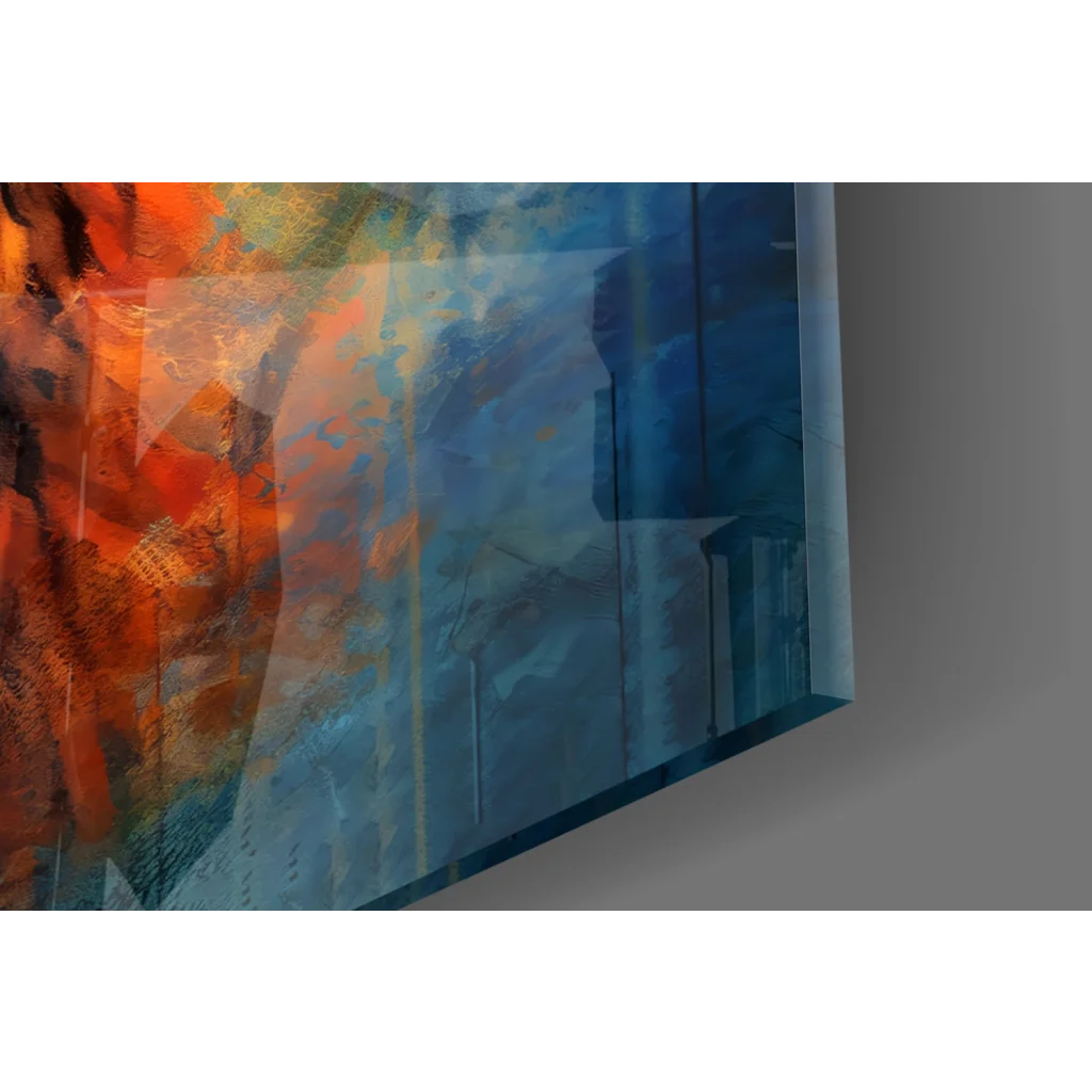 Majestic stag glass wall art in vibrant orange and blue