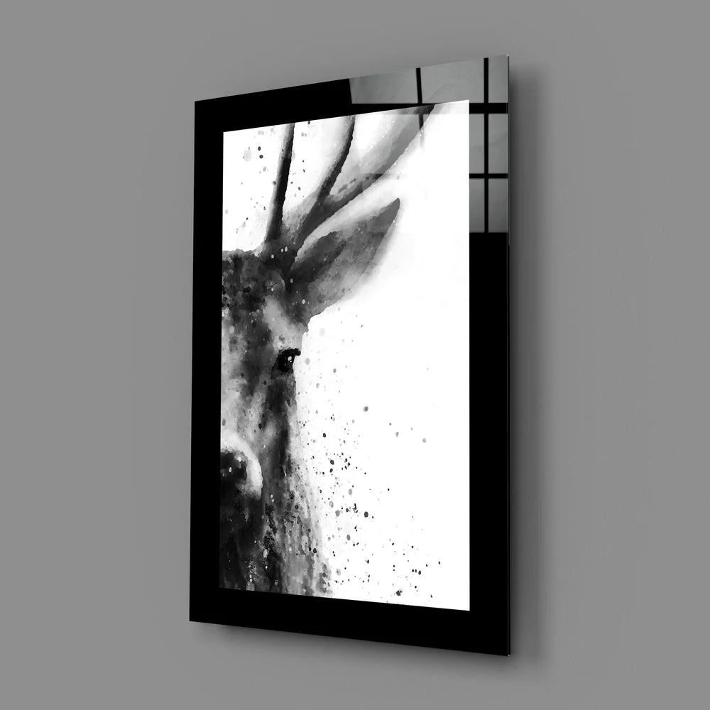 Stunning Deer Splatter Glass Wall Art in Black and White | Glass Wall Art Print | vintageantiquesgifts.com