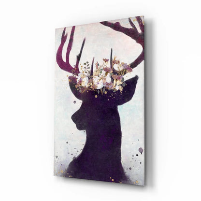 Majestic purple deer floral crown wall art canvas print