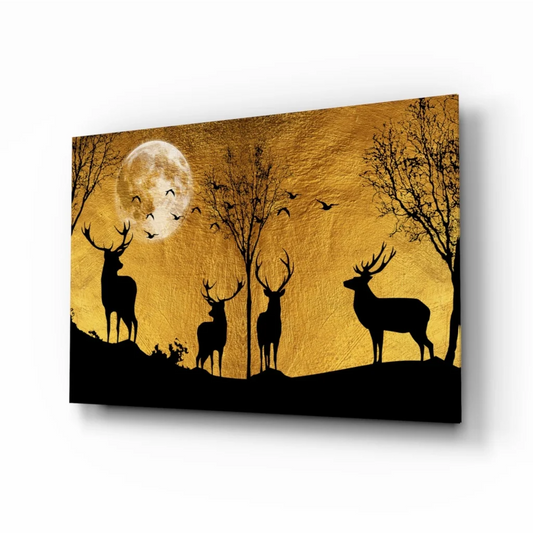 Moonlit Deer Golden Silhouette Canvas Wall Art | Insigneart USA | vintageantiquesgifts.com