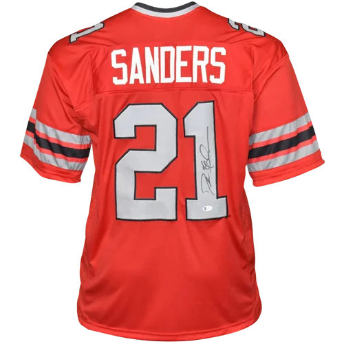 Deion Sanders autographed Atlanta red #21 jersey with Sanders 21