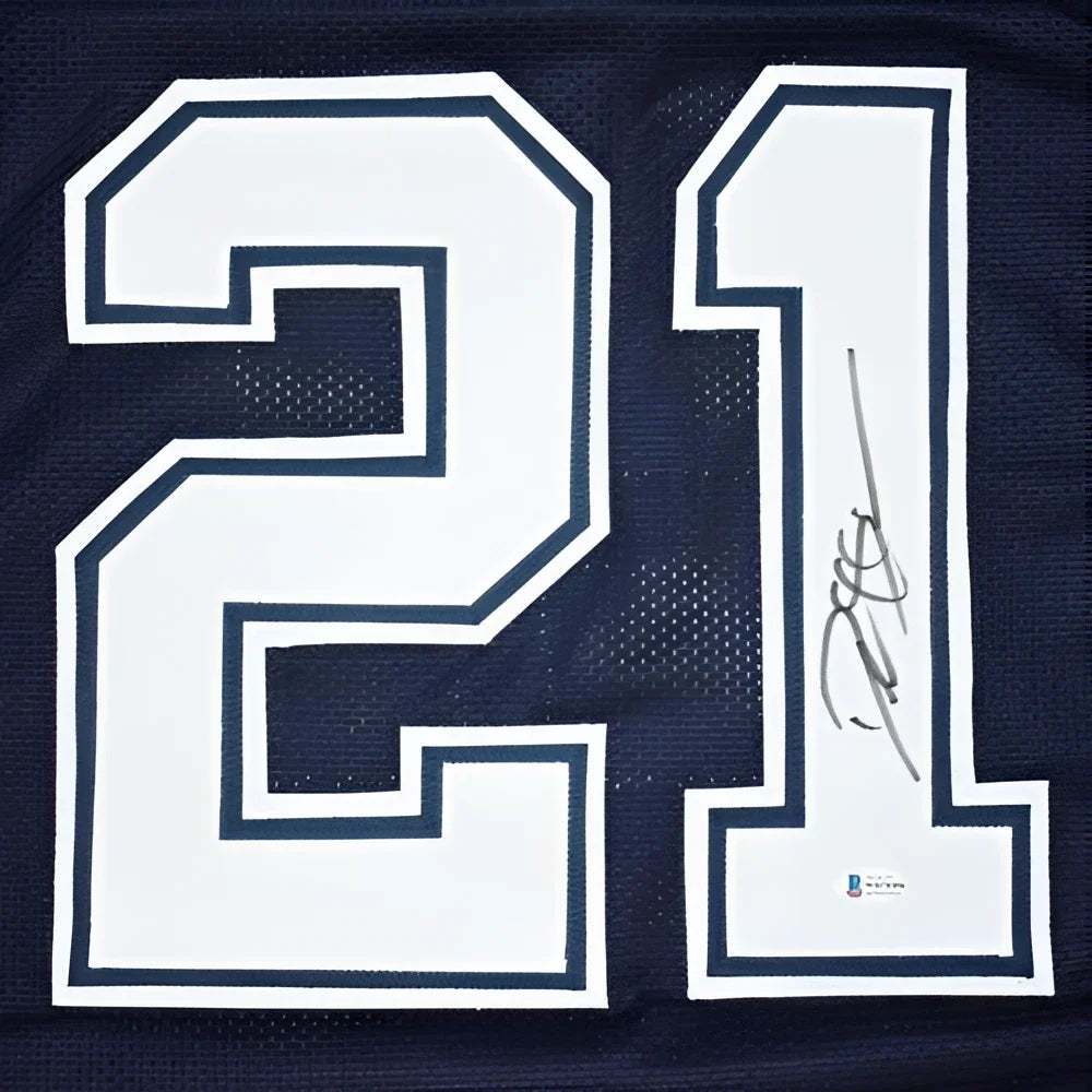 Deion Sanders autographed navy blue Dallas #21 custom jersey