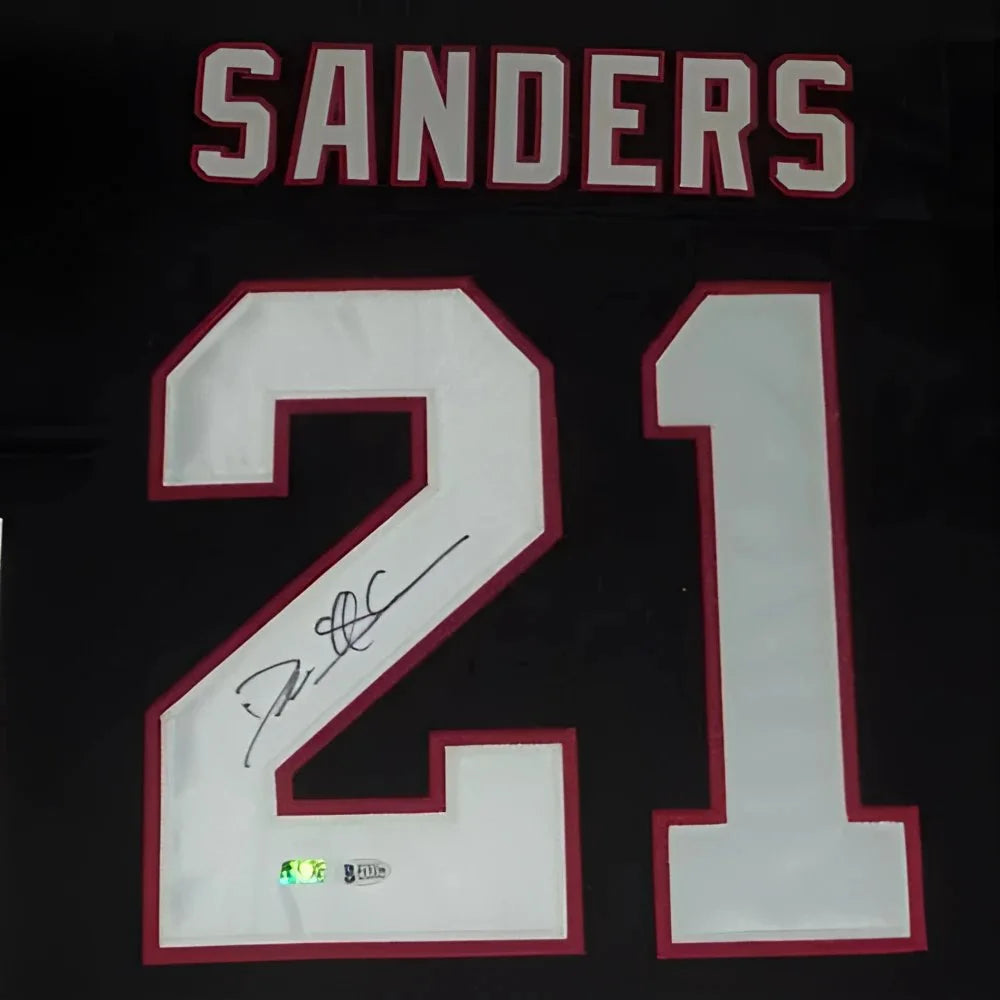 Deion Sanders signed Atlanta Falcons black and white jersey with red accents