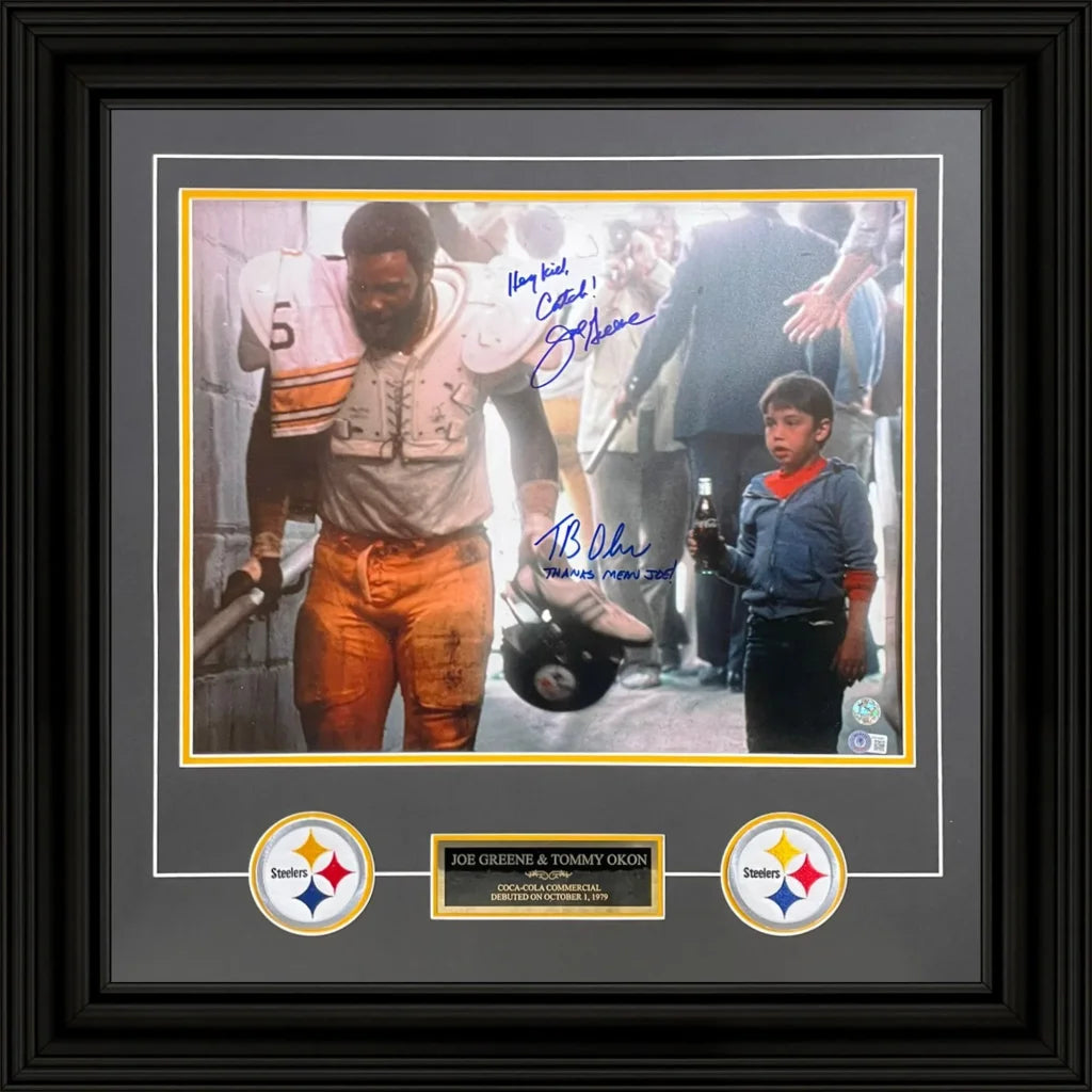 Deluxe framed 16x20 photo of Pittsburgh Steelers legends dual autographs