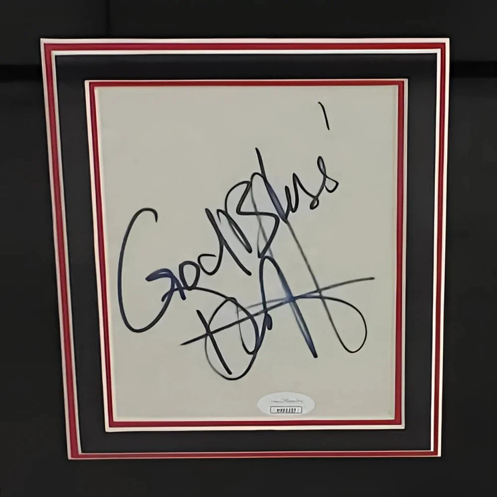 Deluxe framed American Gangster movie poster signed by Denzel Washington with God bless inscription in black and red frame