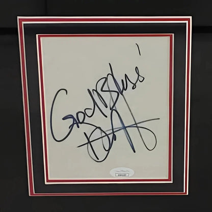 Deluxe framed American Gangster movie poster signed by Denzel Washington with God bless inscription in black and red frame