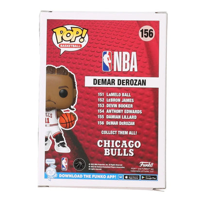 Back of a Funko Pop NBA DeMar DeRozan signed vinyl figure collectible box