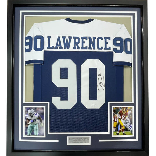 Framed DeMarcus Lawrence signed Cowboys jersey with two player photos for your man cave