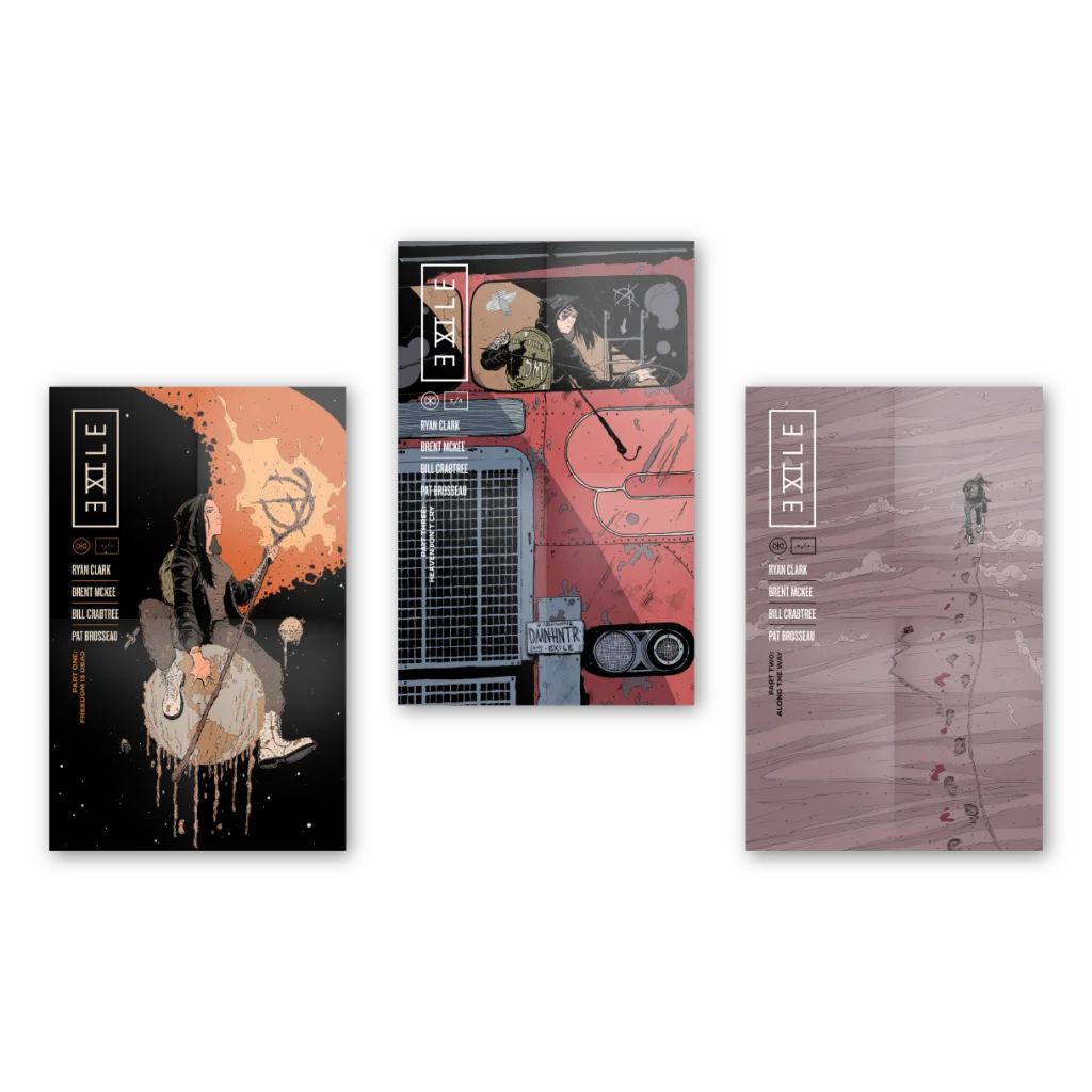 Three illustrated Demon Hunter limited edition album covers in the Ryan Clark vinyl box set