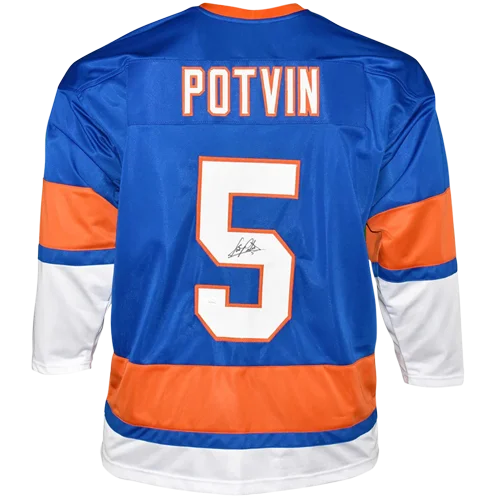 Denis Potvin autographed custom hockey jersey back Potvin #5 blue orange