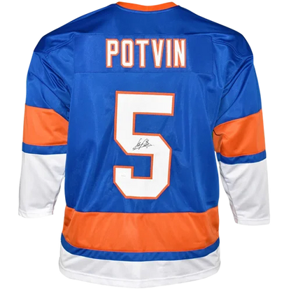 Denis Potvin autographed custom hockey jersey back Potvin #5 blue orange