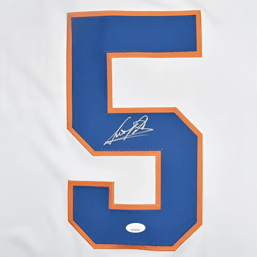 Denis Potvin autographed blue orange number 5 on New York Islanders custom hockey jersey back