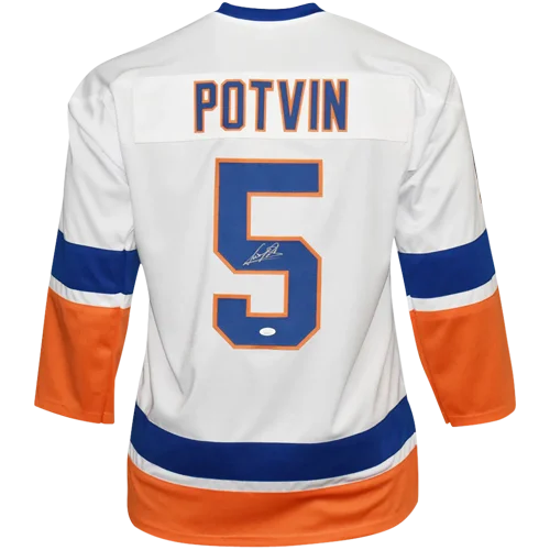 Denis Potvin autographed New York Islanders white custom hockey jersey #5 back