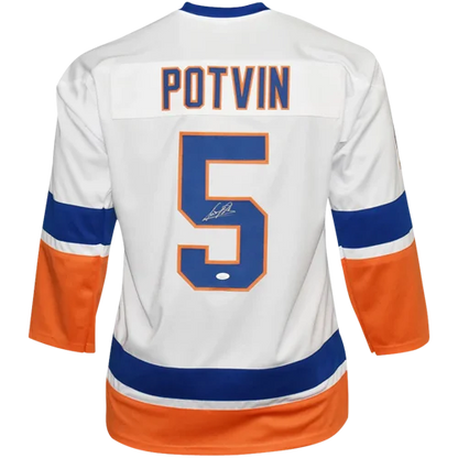 Denis Potvin autographed New York Islanders white custom hockey jersey #5 back