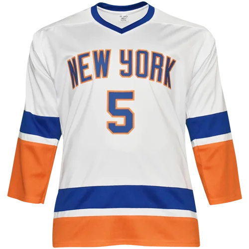 Denis Potvin autographed New York Islanders white custom hockey jersey #5