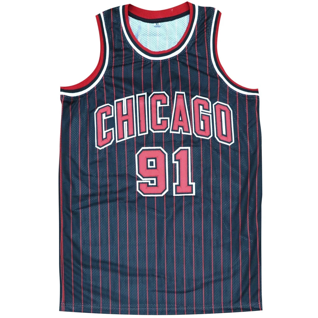 Dennis Rodman autographed Chicago Bulls black pinstripe #91 jersey