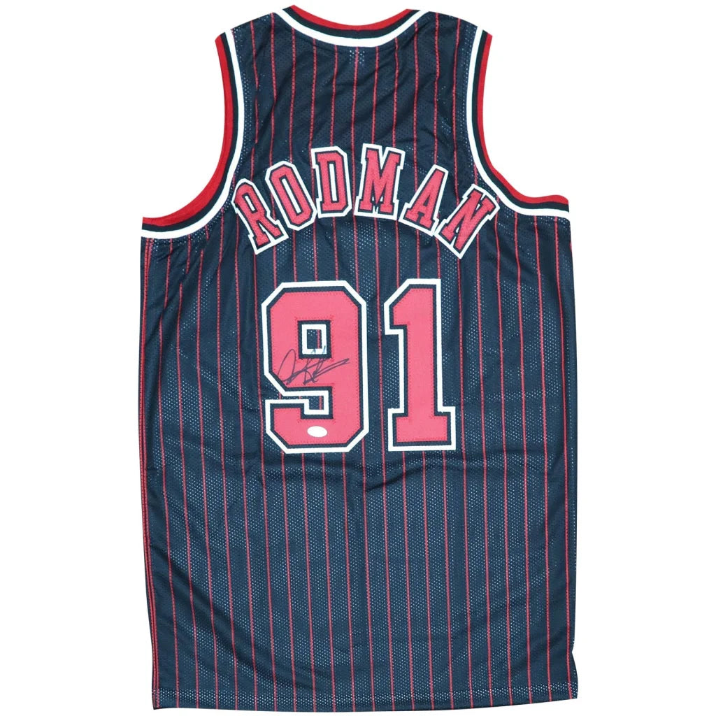 Dennis Rodman autographed Chicago Bulls black pinstripe #91 jersey