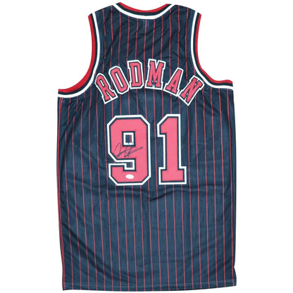 Dennis Rodman autographed Chicago Bulls black pinstripe #91 jersey