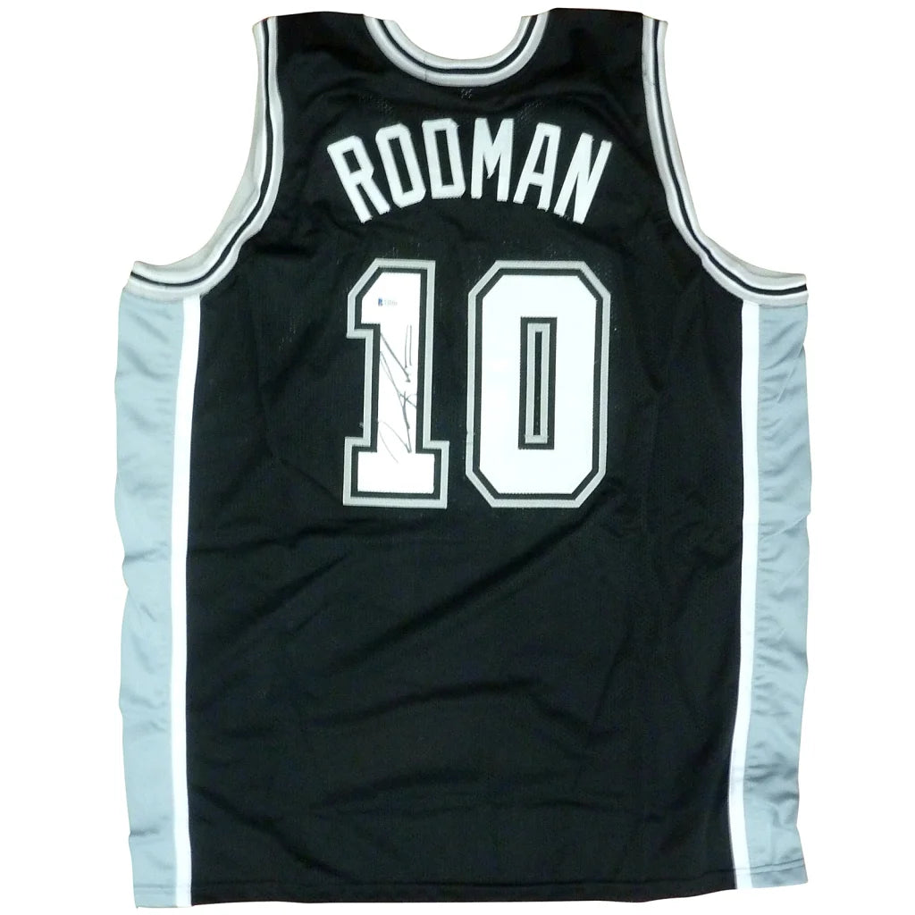 Dennis Rodman autographed San Antonio jersey number 10 in black and white