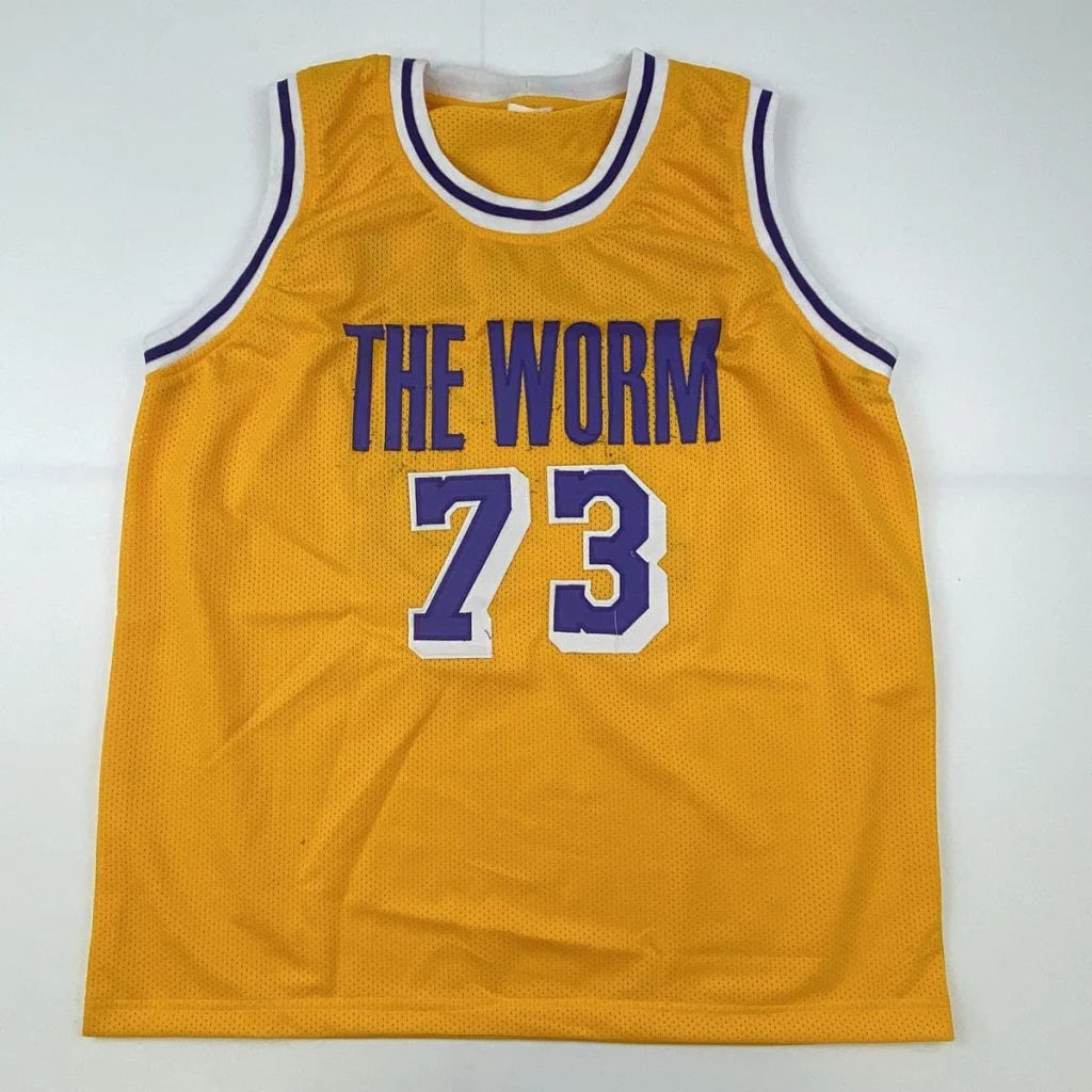Yellow basketball jersey with purple trim from Dennis Rodman custom jersey for professional sports league