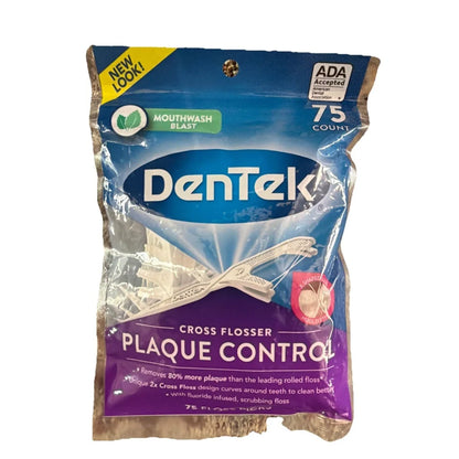 Dentek plaque control cross flosser 75ct 4 pack display