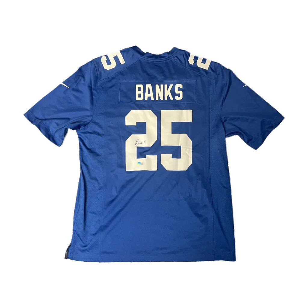 Deonte Banks signed Giants blue Nike jersey with white lettering