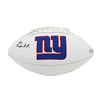 Deonte Banks signed Giants logo football with white design and NY logo