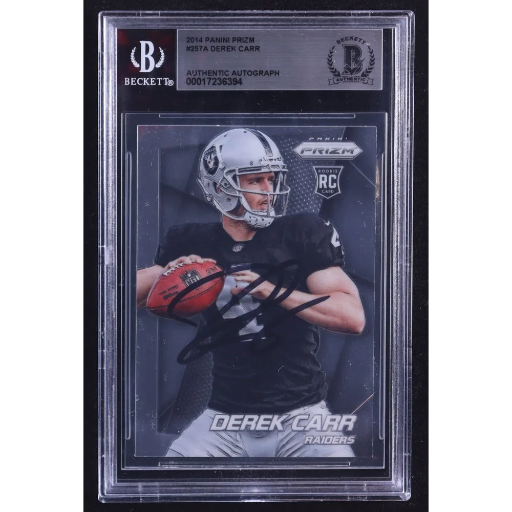 Derek Carr signed rookie card BGS graded 2014 Panini Prizm football card