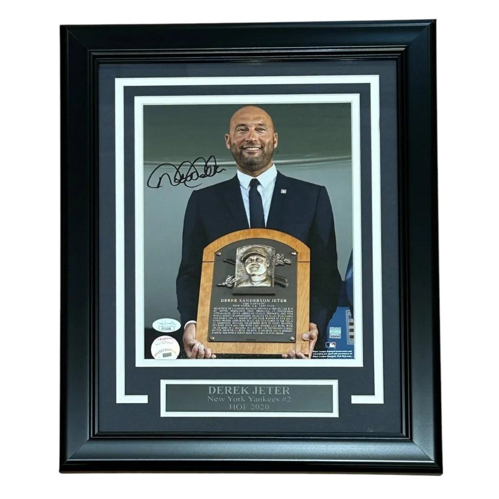 Derek Jeter signed deluxe framed 8x10 Hall of Fame photo with black plaque