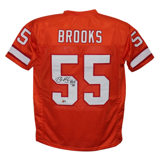 Back of orange throwback Tampa Bay custom jersey with Brooks 55 HOF 14 autographed