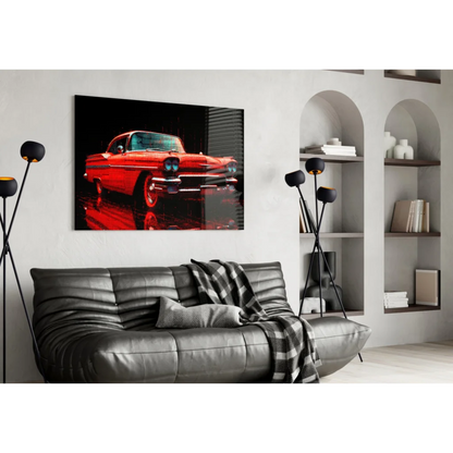 Retro Muscle Car Glass Wall Art with Neon Glow Effects | Contemporary Home Wall Art | vintageantiquesgifts.com
