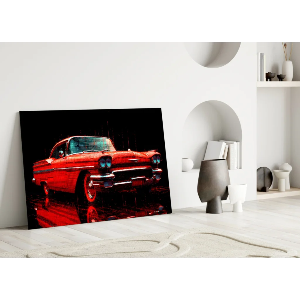 Retro Muscle Car Glass Wall Art with Neon Glow Effects | Modern Wall Art Decor | vintageantiquesgifts.com