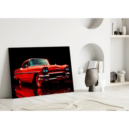 Retro Muscle Car Glass Wall Art with Neon Glow Effects | Modern Wall Art Decor | vintageantiquesgifts.com