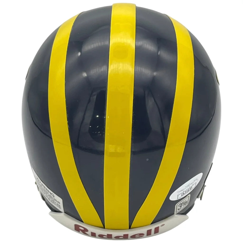 Desmond howard autographed michigan wolverines mini helmet with navy blue and yellow striped riddell glossy finish