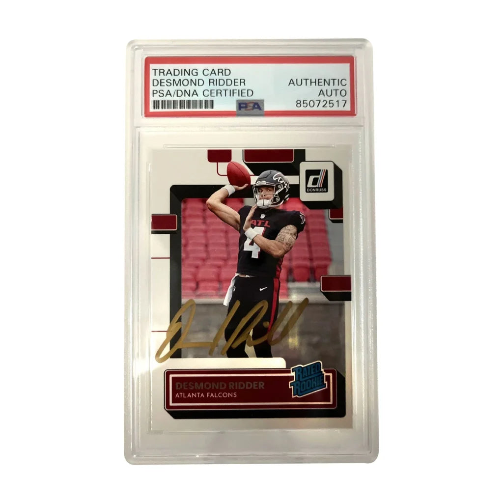 Desmond Ridder Donruss Rated Rookie autographed card in protective case