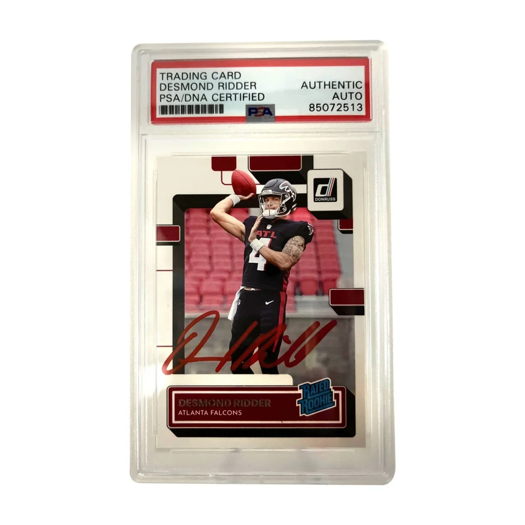 Atlanta Falcons Desmond Ridder Donruss Rated Rookie autographed PSA card in case