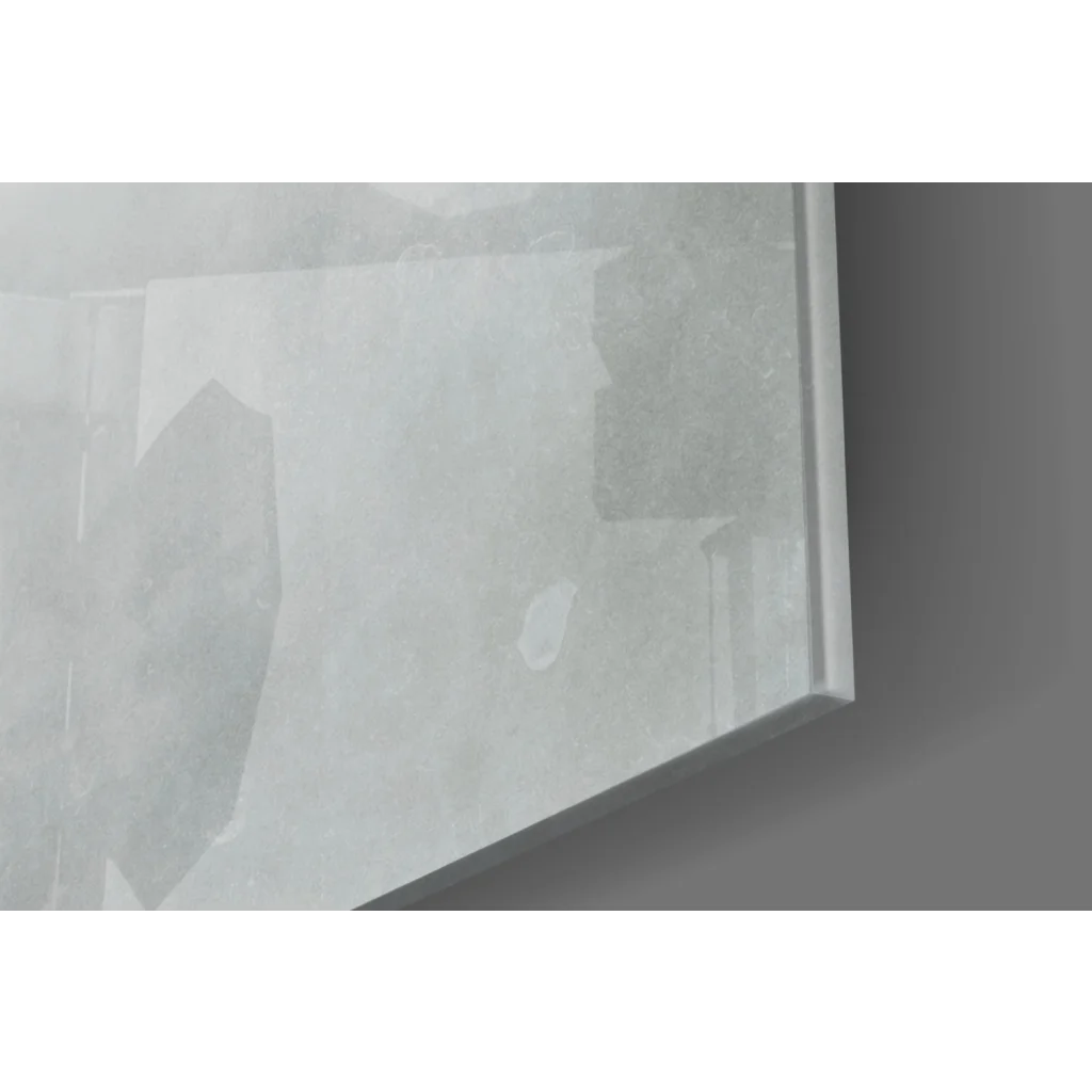 Minimalist gray abstract glass wall art print with ethereal hand silhouette