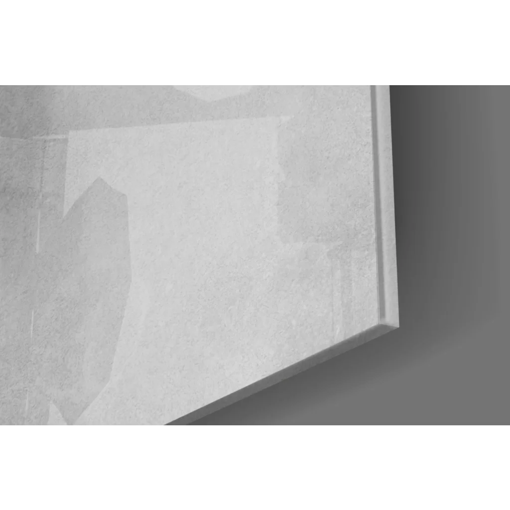 Minimalist gray concrete-framed ethereal glass wall art with haunting silhouette
