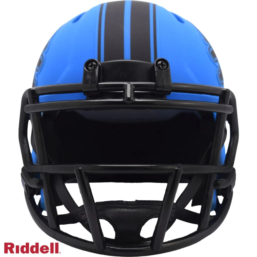 Glossy blue black Riddell Speed mini football helmet with Detroit Lions rave features