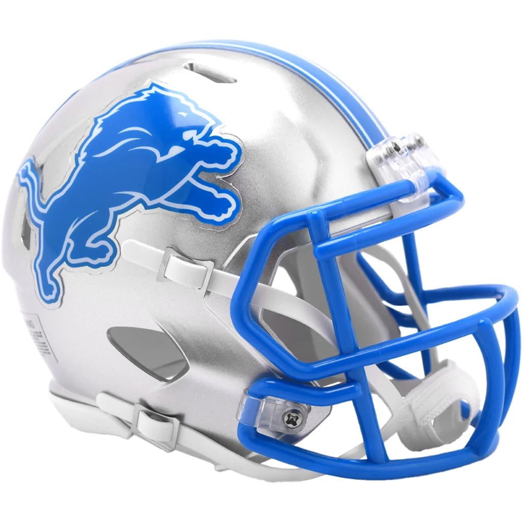 Silver Detroit Lions speed mini helmet with chrome faceguard
