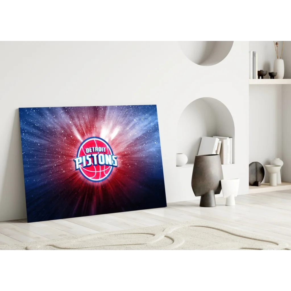 Detroit Pistons cosmic burst glass wall art canvas print