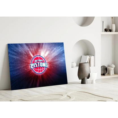 Detroit Pistons cosmic burst glass wall art canvas print