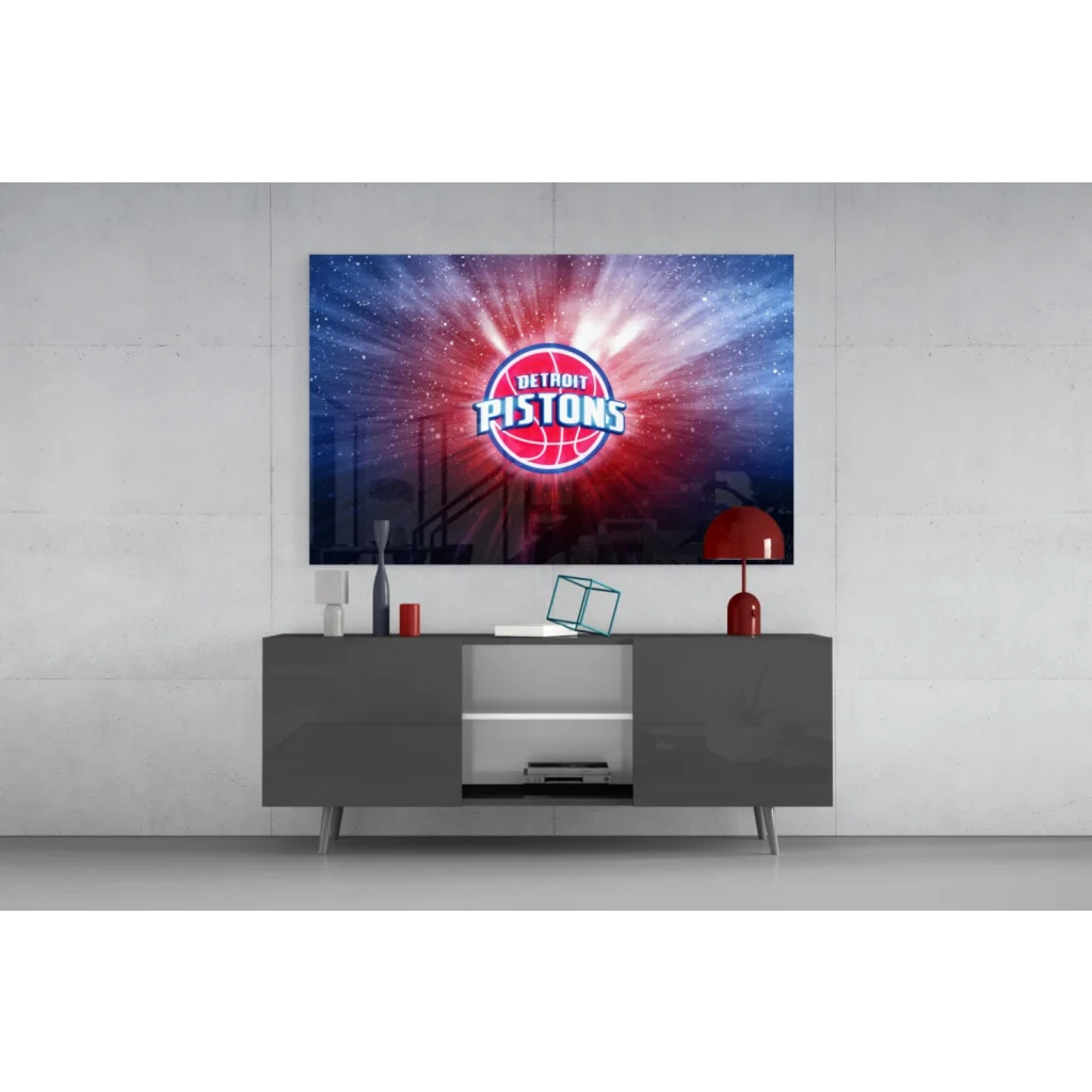 Detroit Pistons cosmic burst glass wall art logo poster