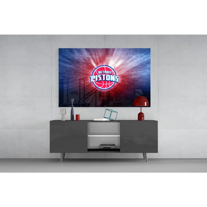 Detroit Pistons cosmic burst glass wall art logo poster