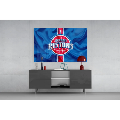 Detroit Pistons NBA logo glass wall art flag for fans