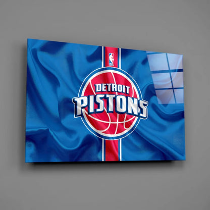 Detroit Pistons blue red white flag glass wall art for fans
