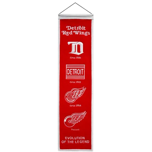Detroit Red Wings evolution banner with logos from 1896 to present