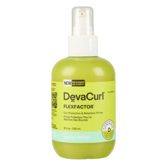 Devacurl Flexfactorprep lime green spray bottle 8 oz with curl protection label