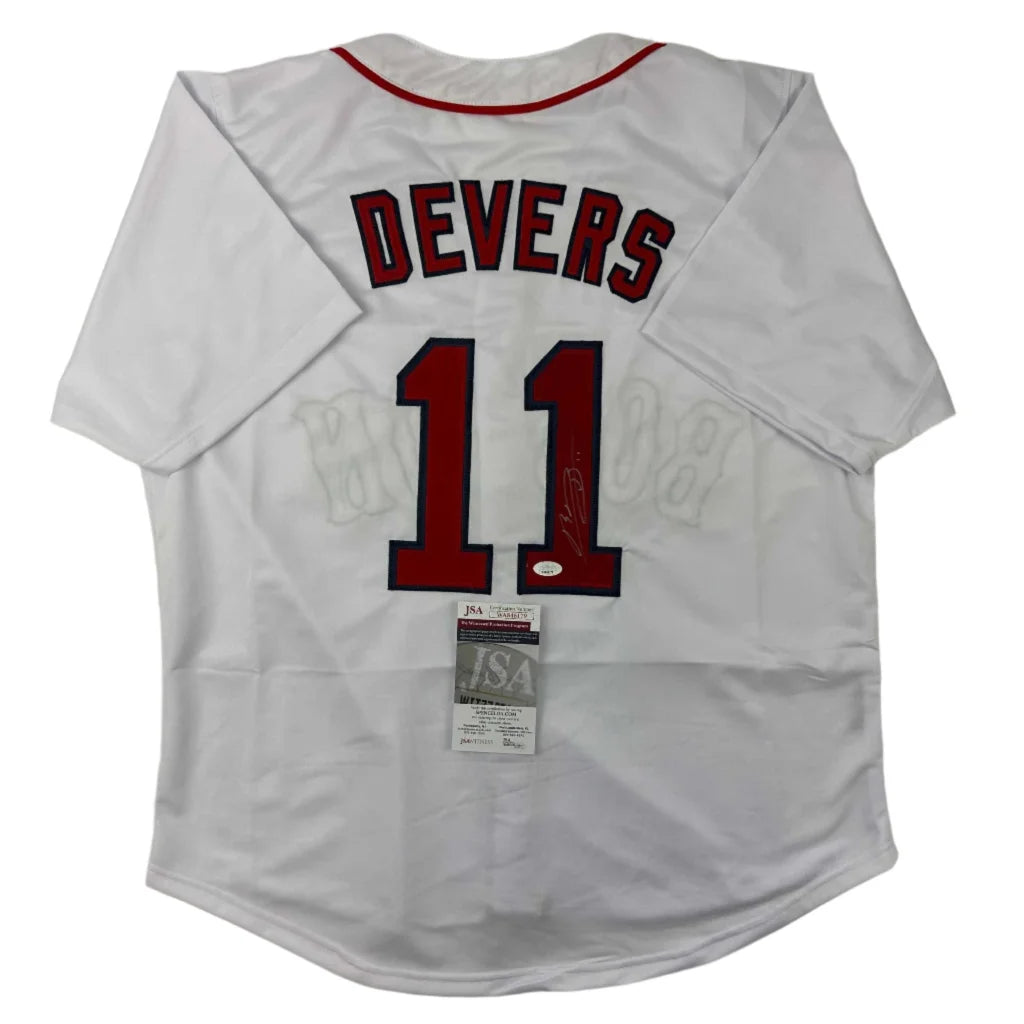 White Devers custom jersey, autographed professional sports collectible