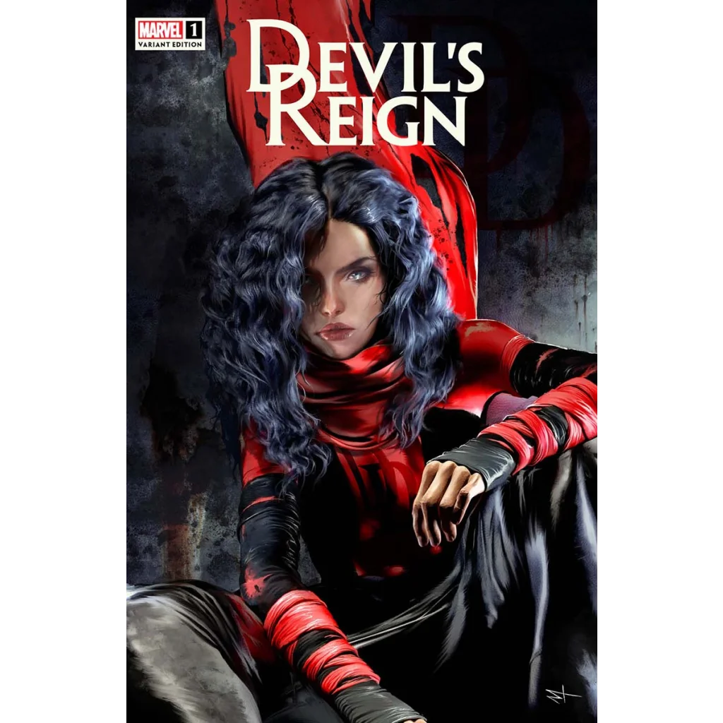 Devils Reign comic cover featuring female character with dark curly hair by Marco Turini